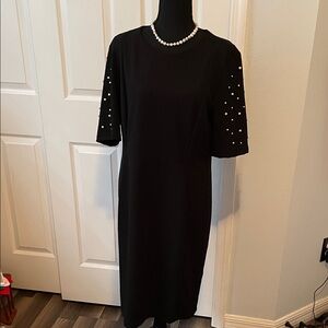 Ronni Nicole Black Midi Dress with Pearl Details size 14